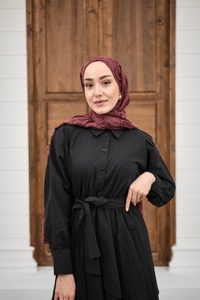 Eteği Volanlı Bel Bağlamalı Gömlek Yaka Yarım Düğmeli Elbise Siyah