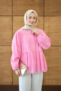 Eteği Volanlı Gömlek Pembe