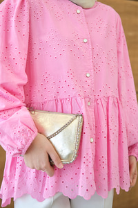 Eteği Volanlı Gömlek Pembe