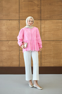 Eteği Volanlı Gömlek Pembe