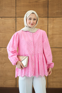 Eteği Volanlı Gömlek Pembe