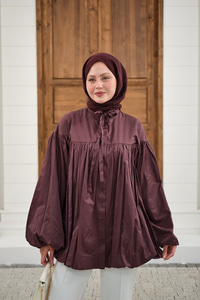 Etek Ucu Büzgülü Gömlek Bordo