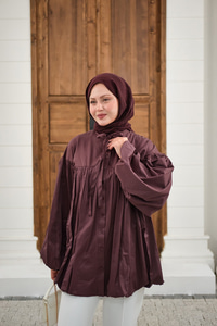 Etek Ucu Büzgülü Gömlek Bordo