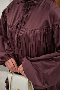 Etek Ucu Büzgülü Gömlek Bordo