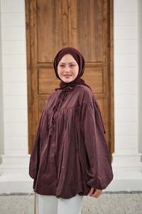 Etek Ucu Büzgülü Gömlek Bordo