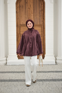 Etek Ucu Büzgülü Gömlek Bordo