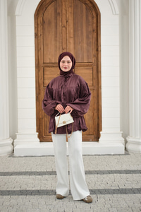 Etek Ucu Büzgülü Gömlek Bordo