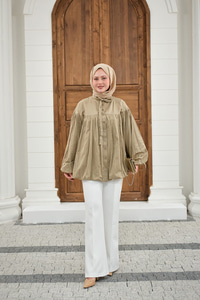 Etek Ucu Büzgülü Gömlek Küf Yeşil