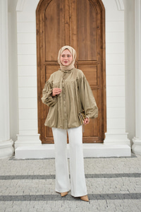 Etek Ucu Büzgülü Gömlek Küf Yeşil