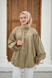 Etek Ucu Büzgülü Gömlek Küf Yeşil