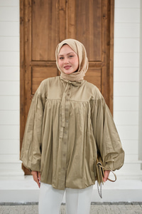 Etek Ucu Büzgülü Gömlek Küf Yeşil