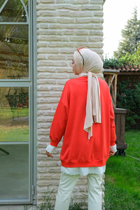 Etek Ve Kol Kısmı Dantelli Bisiklet Yaka Tunik Nar Çiçeği