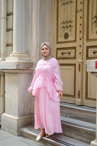 Etekli Kimono Takım Pembe