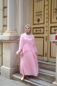 Etekli Kimono Takım Pembe