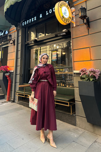 Etekli Poplin Takım Bordo