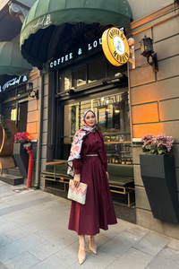 Etekli Poplin Takım Bordo