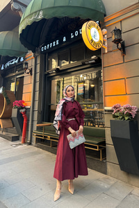 Etekli Poplin Takım Bordo