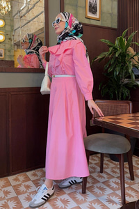 Etekli Poplin Takım Pembe