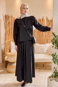 Etekli Poplin Takım Siyah