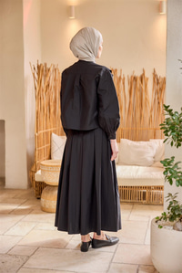 Etekli Poplin Takım Siyah