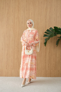 Etnik Bohem Desen Elbise Turuncu