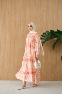 Etnik Bohem Desen Elbise Turuncu