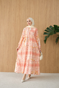 Etnik Bohem Desen Elbise Turuncu