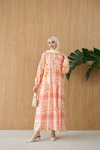 Etnik Bohem Desen Elbise Turuncu