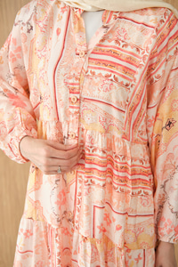 Etnik Bohem Desen Elbise Turuncu