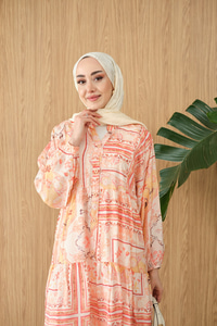 Etnik Bohem Desen Elbise Turuncu