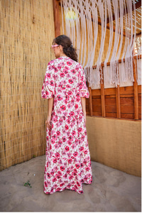 Etnik Çicek Desenli Elbise Fuşya