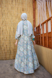 Etnik Çicek Desenli Elbise Yeşil