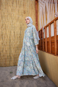 Etnik Çicek Desenli Elbise Yeşil