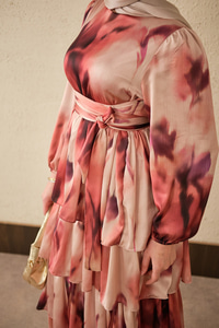 Etnik Deseb Arkadan Bağlamalı Elbise Kiremit