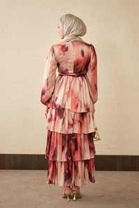 Etnik Deseb Arkadan Bağlamalı Elbise Kiremit