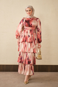 Etnik Deseb Arkadan Bağlamalı Elbise Kiremit