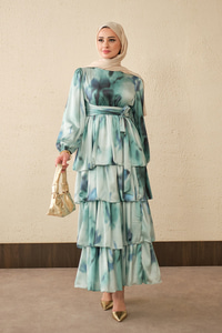 Etnik Deseb Arkadan Bağlamalı Elbise Mavi