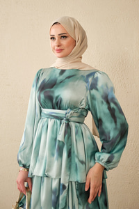 Etnik Deseb Arkadan Bağlamalı Elbise Mavi