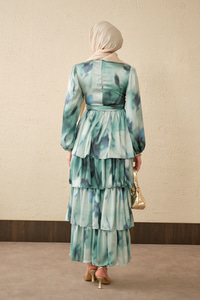 Etnik Deseb Arkadan Bağlamalı Elbise Mavi