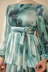 Etnik Deseb Arkadan Bağlamalı Elbise Mavi