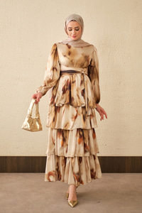 Etnik Deseb Arkadan Bağlamalı Elbise Yağ Yeşil