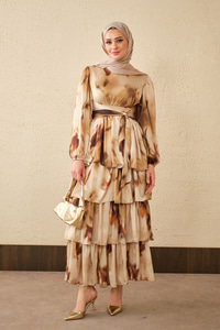 Etnik Deseb Arkadan Bağlamalı Elbise Yağ Yeşil