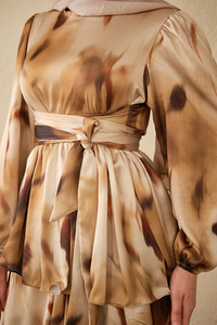 Etnik Deseb Arkadan Bağlamalı Elbise Yağ Yeşil