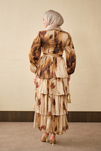 Etnik Deseb Arkadan Bağlamalı Elbise Yağ Yeşil