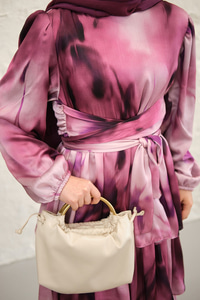 Etnik Desen Arkadan Bağlamalı Elbise Mor