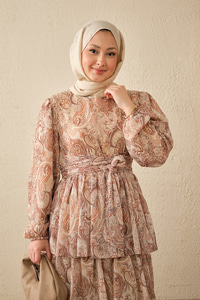 Etnik Desen Arkadan Bağlamalı Elbise Vizon