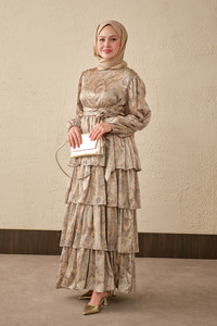 Etnik Desen Arkadan Bağlamalı Elbise Yeşil