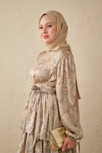 Etnik Desen Arkadan Bağlamalı Elbise Yeşil