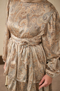 Etnik Desen Arkadan Bağlamalı Elbise Yeşil