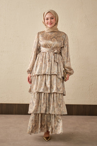 Etnik Desen Arkadan Bağlamalı Elbise Yeşil